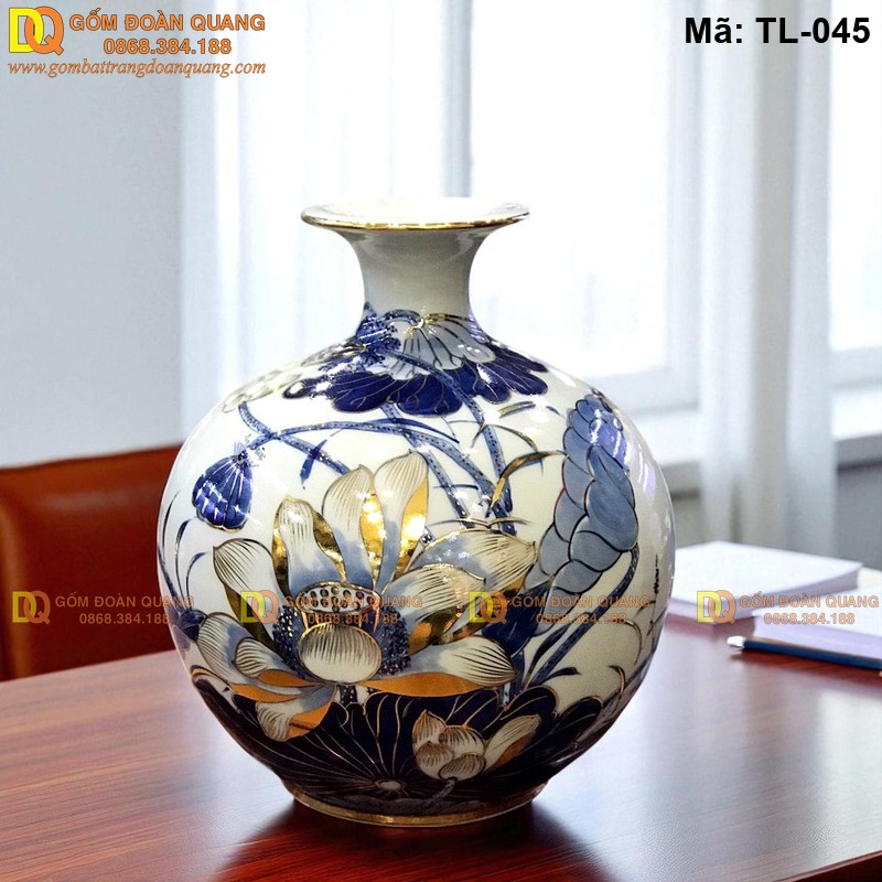 Bình hút tài lộc vẽ sen mã TL-045