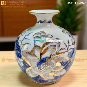 Bình hút tài lộc vẽ Sen mạ vàng cao 21cm mã TL-257