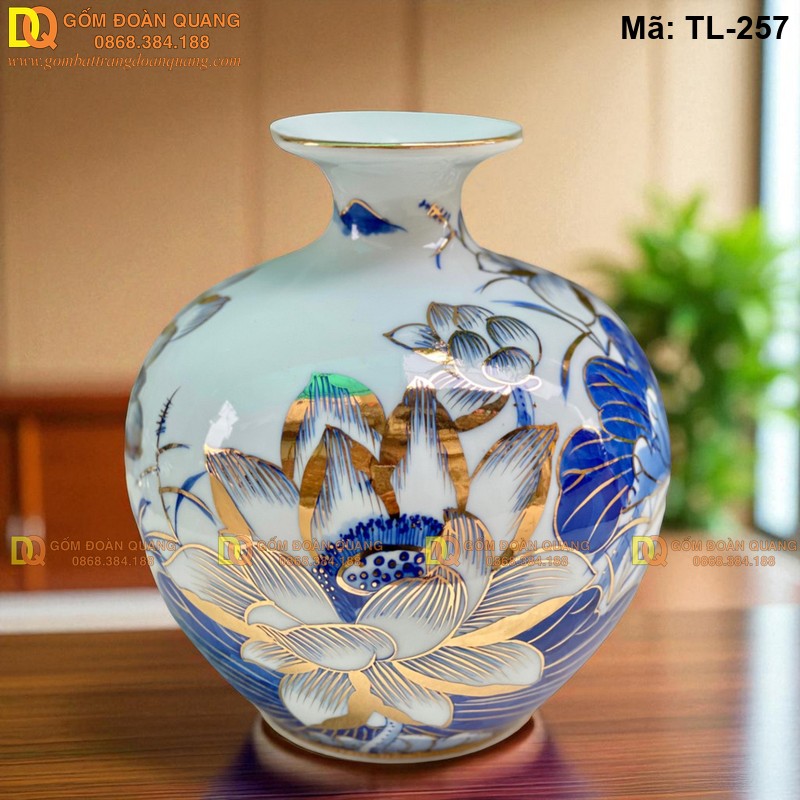 Bình hút tài lộc vẽ Sen mạ vàng cao 21cm mã TL-257 – Ảnh 2