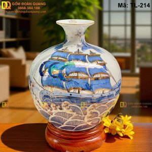 Bình hút tài lộc vẽ vàng 24K cảnh Thuận Buồm Xuôi Gió mã TL-214