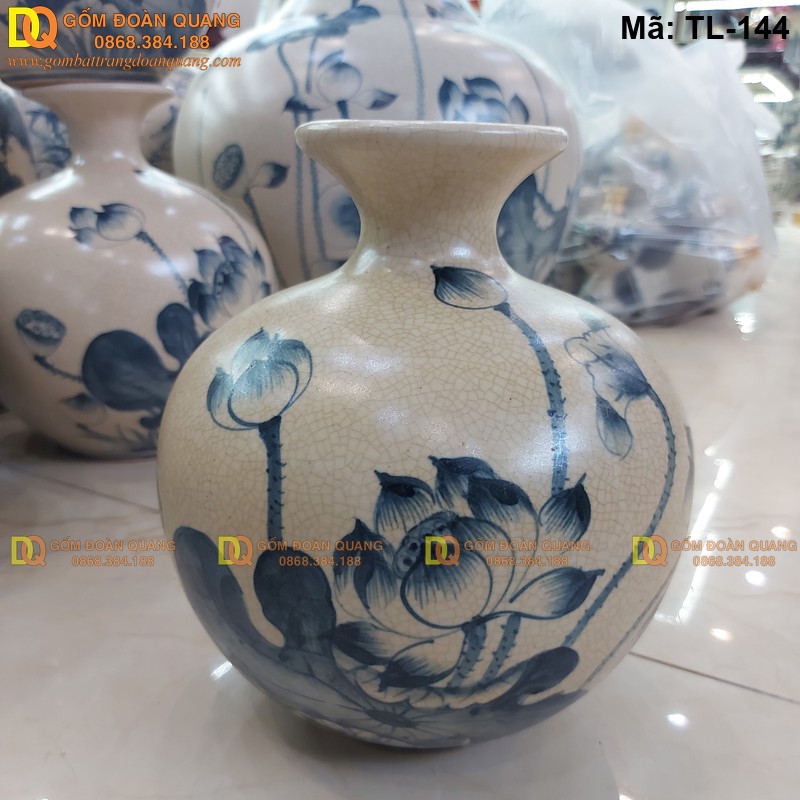 Bình phong thủy hút tài lộc vẽ sen men rạn mã TL-144