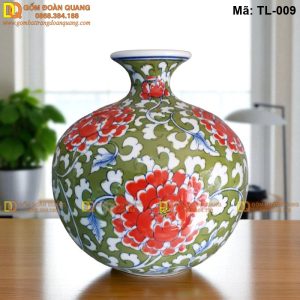 Bình tài lộc Bát Tràng vẽ hoa mẫu đơn mã TL-009