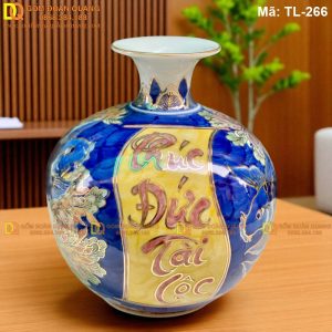 Bình tài lộc Cao 24cm Sen Cá - Chữ Phúc Đức Tài Lộc mã TL-266