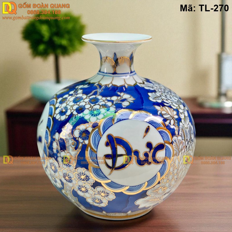 Bình tài lộc chữ Phúc Đức Tài Lộc mạ vàng cao cấp cỡ cao 24cm mã TL-270 - Ảnh 2