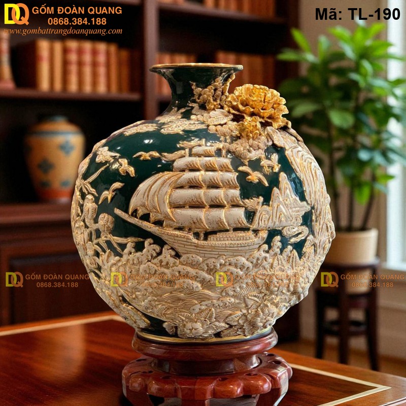 Bình tài lộc đắp nổi mạ vàng cao cấp mã TL-190