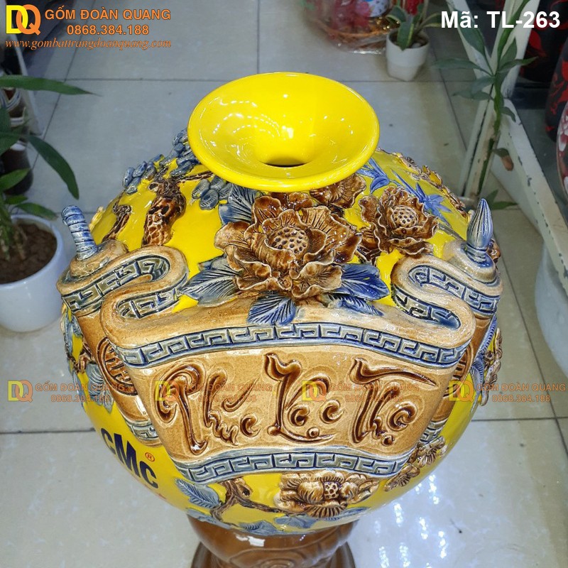 Bình tài lộc đắp nổi Phúc Lộc Thọ cuốn thư mã TL-263 – Ảnh 3