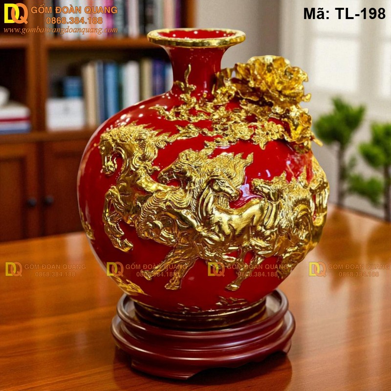 Bình tài lộc dát vàng cảnh Mã Đáo Thành Công mã TL-198