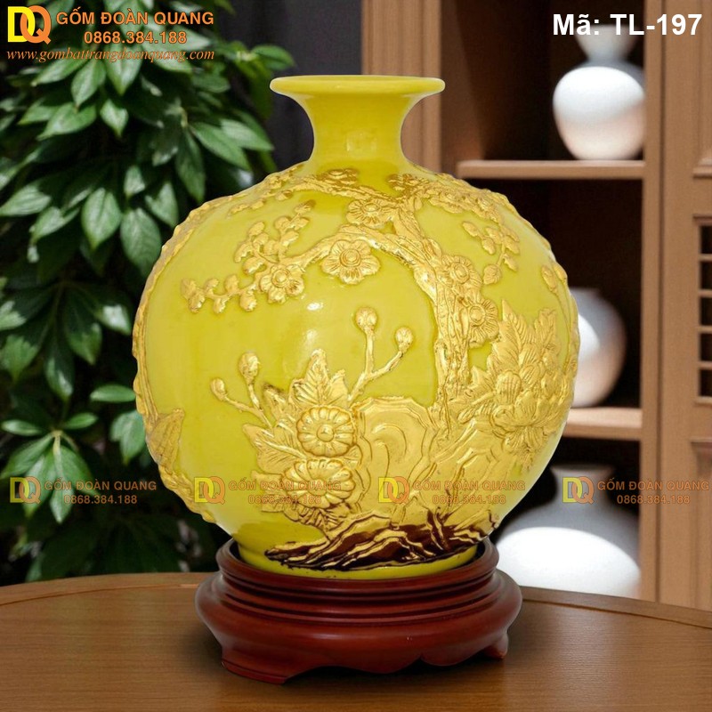 Bình tài lộc dát vàng giá rẻ nền màu Vàng mã TL-197 – Ảnh 2