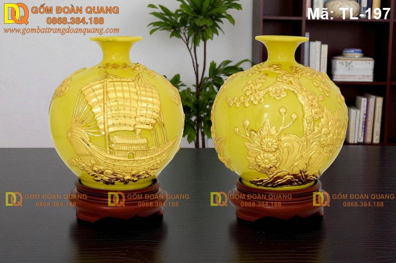 Bình tài lộc dát vàng giá rẻ nền màu Vàng mã TL-197 – Ảnh 3