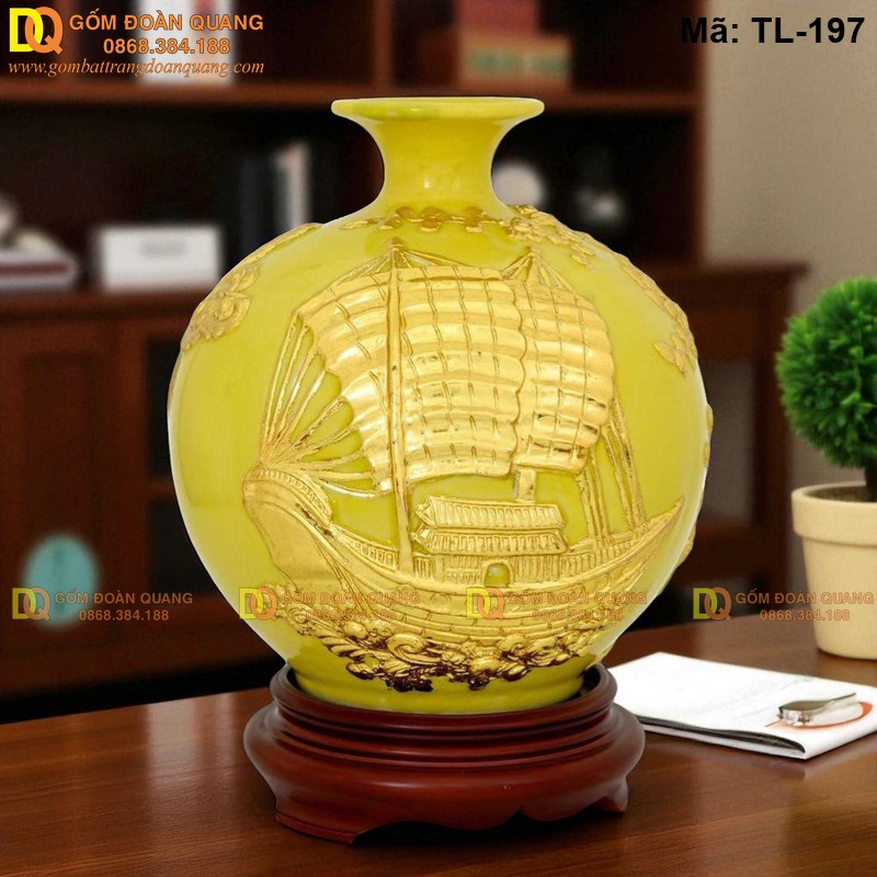 Bình tài lộc dát vàng giá rẻ nền màu Vàng mã TL-197