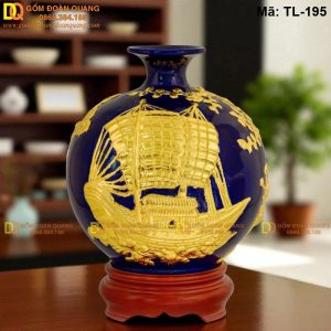 Bình tài lộc dát vàng giá rẻ nền màu Xanh Dương mã TL-195