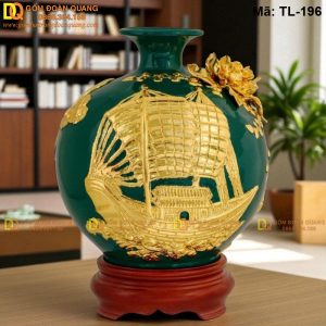 Bình tài lộc dát vàng giá rẻ nền màu Xanh Lục mã TL-196