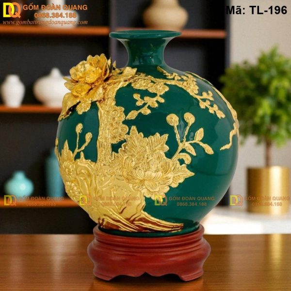 Bình tài lộc dát vàng giá rẻ nền màu Xanh Lục mã TL-196 - Ảnh 2