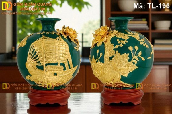 Bình tài lộc dát vàng giá rẻ nền màu Xanh Lục mã TL-196 - Ảnh 3