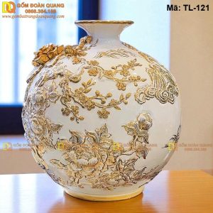 Bình tài lộc đẹp dát mạ vàng cảnh Bát Mã mã TL-121
