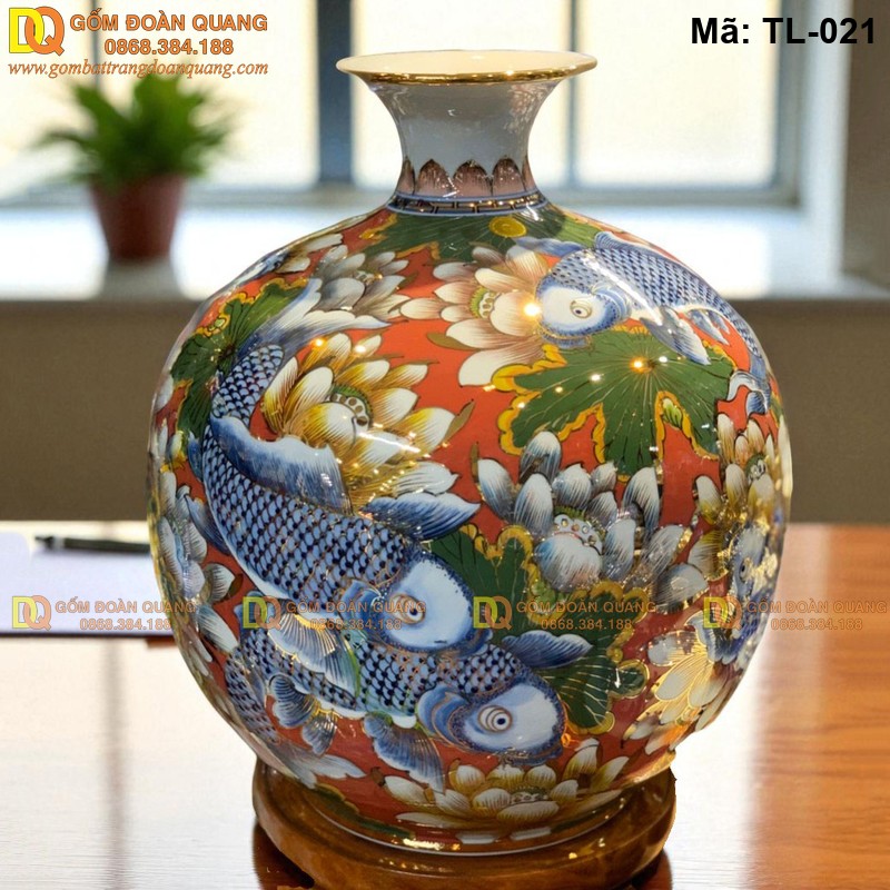 Bình tài lộc đẹp gốm Bát Tràng mã TL-021