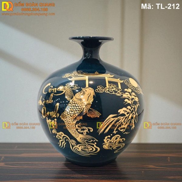 Bình tài lộc màu Xanh chữ Công Thành Danh Toại mã TL-212