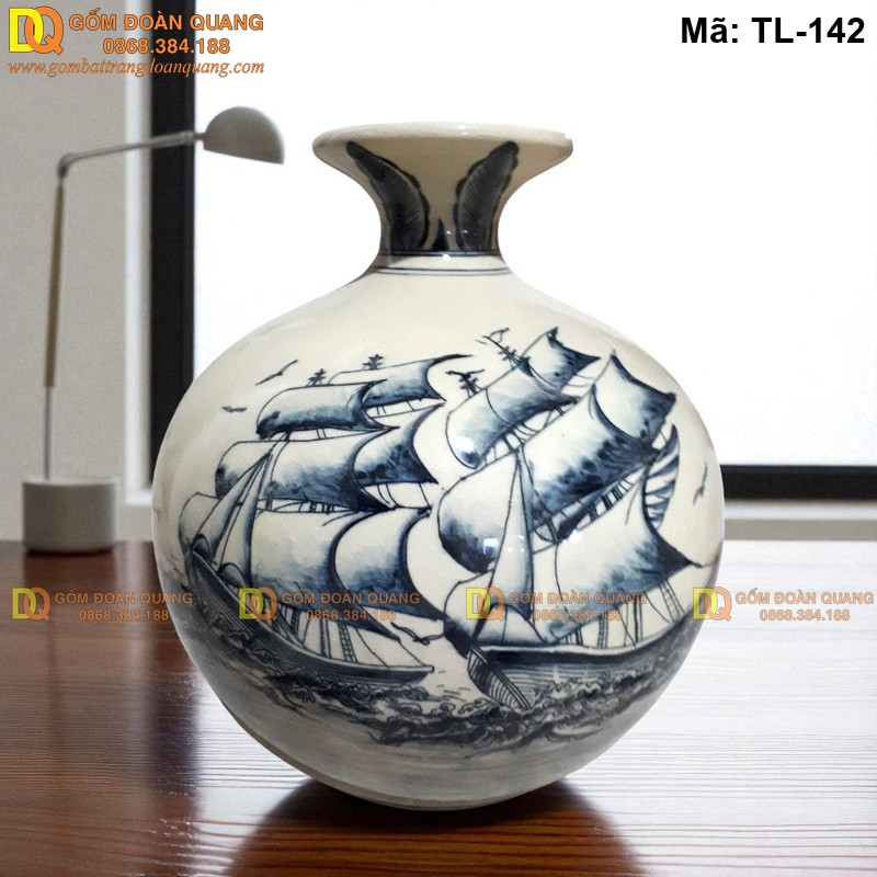 Bình tài lộc men rạn cảnh Thuận Buồm Xuôi Gió mã TL-142