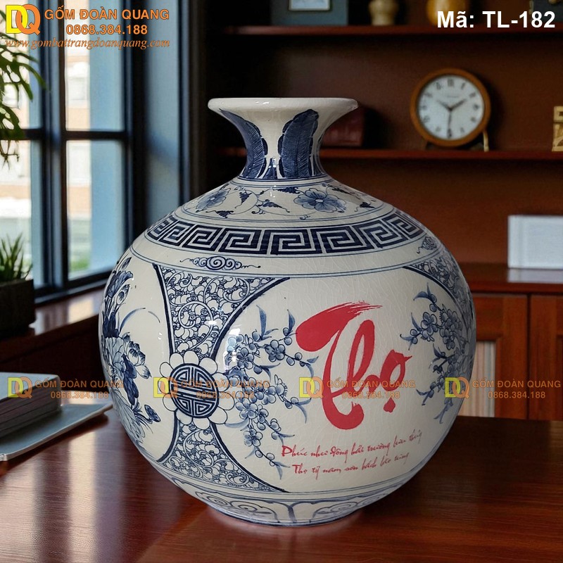 Bình tài lộc men rạn tứ cảnh chữ Phúc mã TL-182 – Ảnh 2