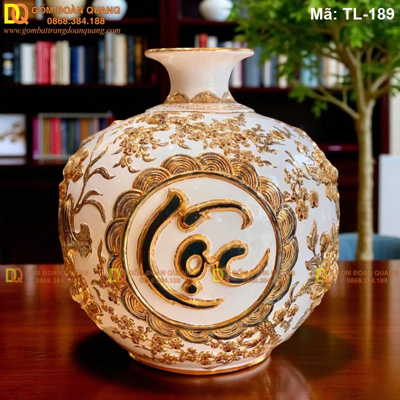Bình tài lộc nổi mạ vàng chữ Phúc Lộc Thọ mã TL-189