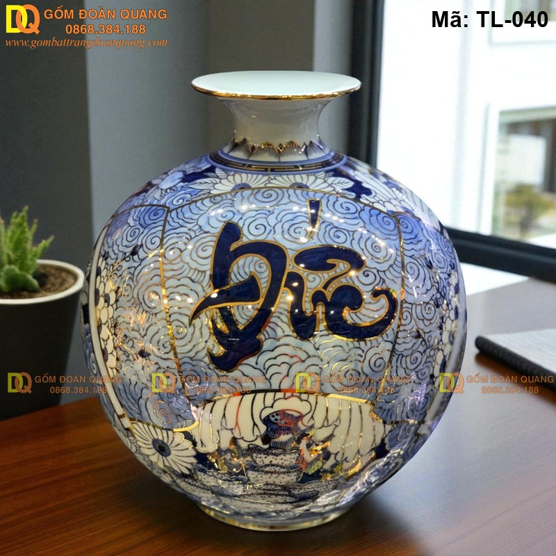 Bình tài lộc phong thủy chữ Đức mã TL-040