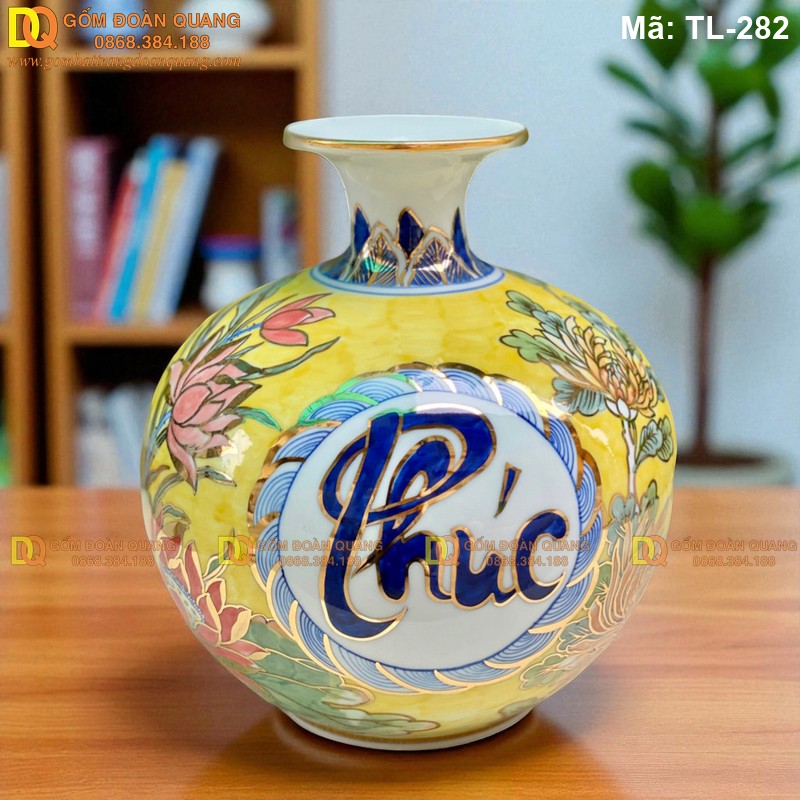 Bình tài lộc phong thủy chữ Phúc Lộc Thọ cao 24cm, 28c, 33cm mã TL-282