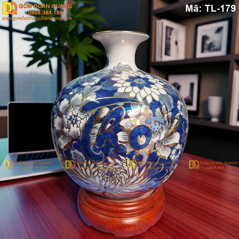 Bình tài lộc phong thủy chữ Thọ mã TL-179