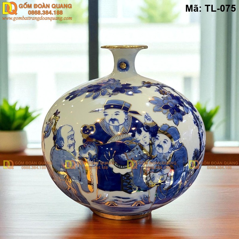 Bình tài lộc phong thủy vẽ Tam Đa mã TL-075