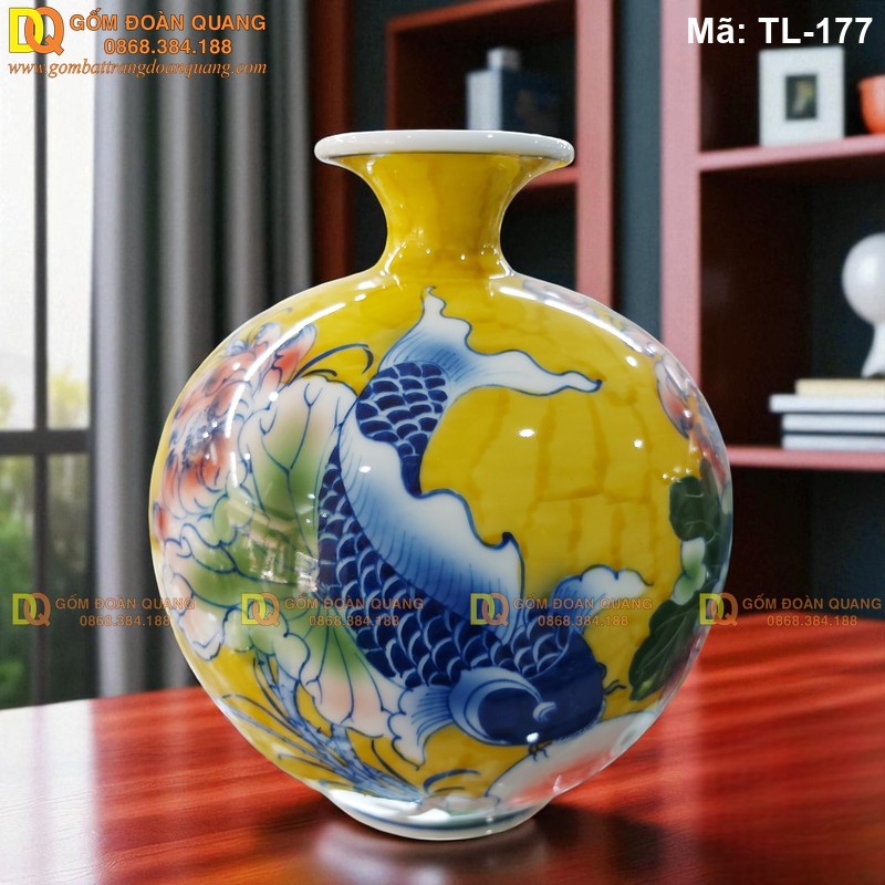 Bình tài lộc sen các men màu Vàng mã TL-177