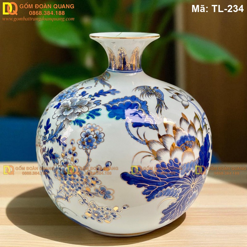 Bình tài lộc vẽ cảnh Hỷ Tước Đăng Mai cao 33cm mã TL-234