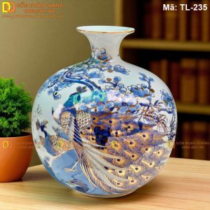 Bình tài lộc vẽ Chim Công Hoa Ngọc Lan cao 33cm mã TL-235