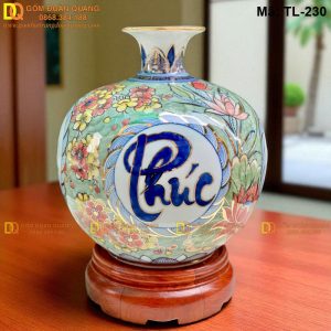 Bình tài lộc vẽ chữ Phúc Đức Tài Lộc cao 28cm mã TL-230