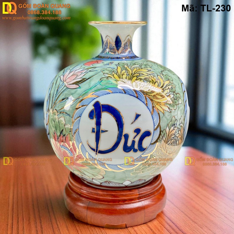 Bình tài lộc vẽ chữ Phúc Đức Tài Lộc cao 28cm mã TL-230 – Ảnh 2