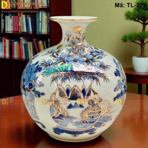 Bình tài lộc vẽ mạ vàng cảnh Cổ Đồ Sinh Phú Quý cao 24cm, 28cm, 33cm mã TL-279