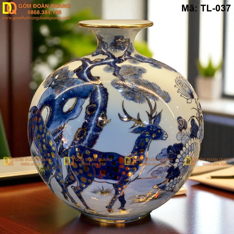 Bình tài lộc vẽ Tùng Hươu mã TL-037