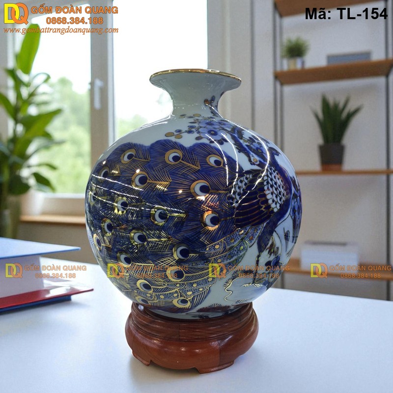 Bình tụ tài tụ lộc cảnh Công Đào nền trắng mã TL-154