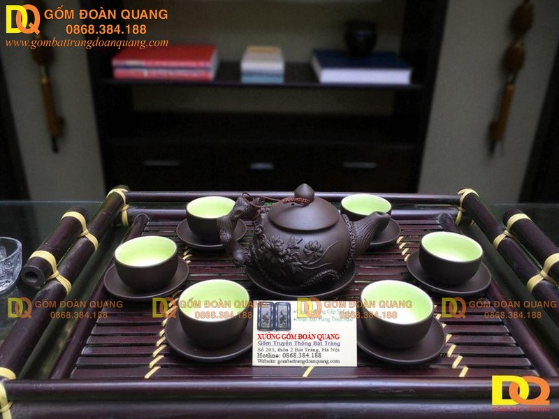 Bộ ấm chén gốc cây nâu tách lót