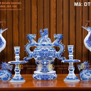 Bộ ngũ sự đỉnh hạc cây nến sứ Bát Tràng mã DTDH-13