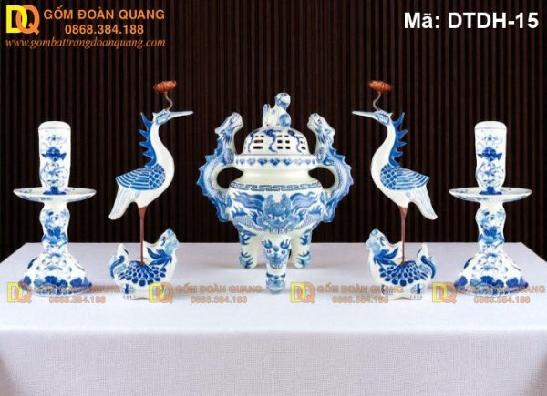 Bộ ngũ sự gốm sứ men xanh lam mã DTDH-15 - Ảnh 2