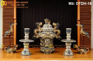 Bộ ngũ sự men rạn đắp nổi Bát Tràng mã DTDH-16