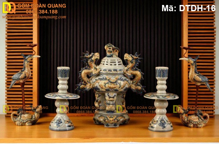 Bộ ngũ sự men rạn đắp nổi Bát Tràng mã DTDH-16