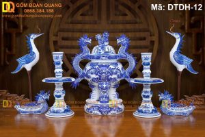 Bộ ngũ sự sứ Bát Tràng men lam cao cấp mã DTDH-12