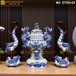 Bộ tam sự bằng gốm sứ men lam Bát Tràng mã DTDH-03