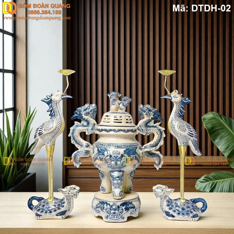 Bộ tam sự đỉnh hạc gốm sứ