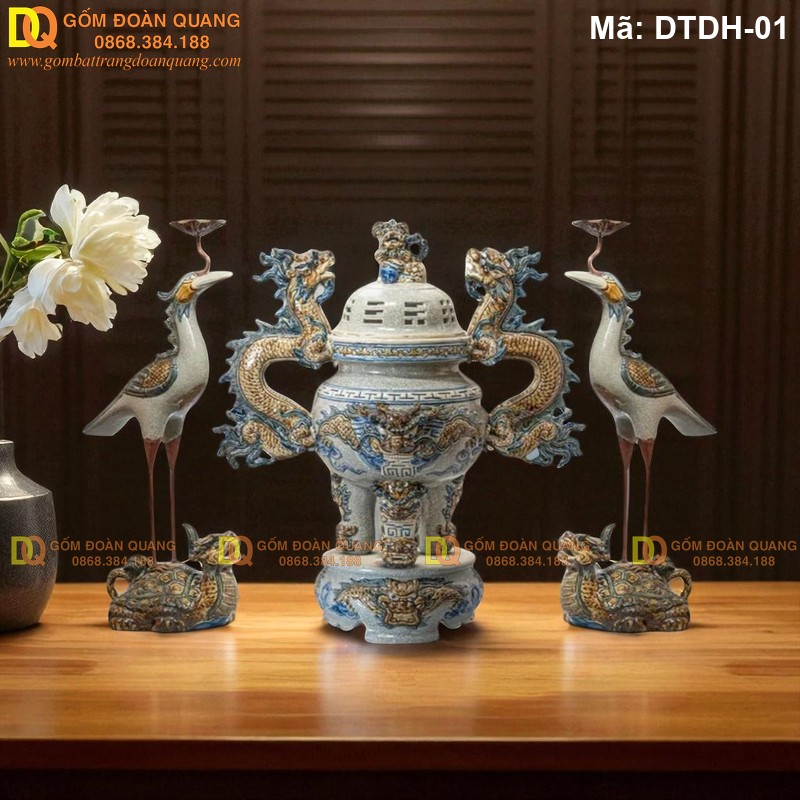 Bộ tam sự gốm sứ Bát Tràng mã DTDH-01