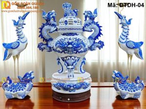 Bộ tam sự gốm sứ men lam cao cấp mã DTDH-04