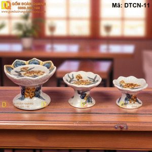 Chân đế nến cánh sen men rạn nổi mã DTCN-11