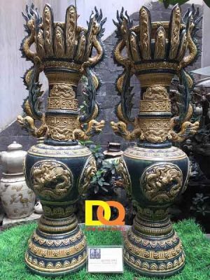Chân đèn men lam mờ Bát Tràng H71cm