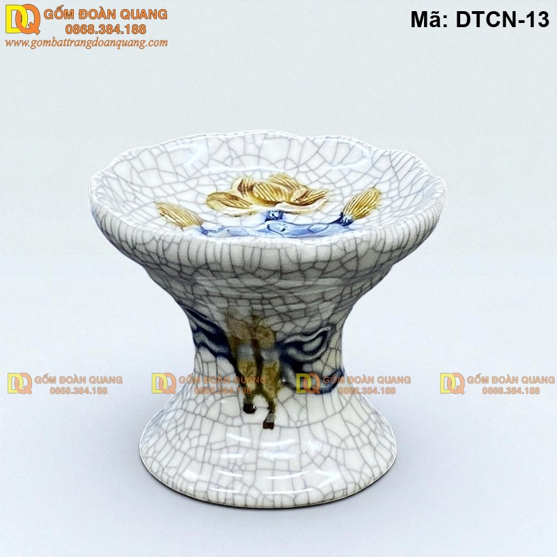Chân nến thờ gốm sứ men rạn đắp nổi sen mã DTCN-13 – Ảnh 2