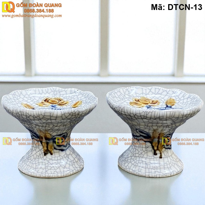 Chân nến thờ gốm sứ men rạn đắp nổi sen mã DTCN-13 – Ảnh 3